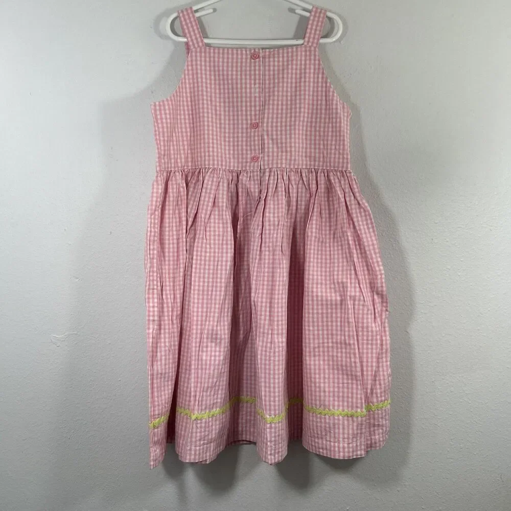 Gymboree Dress Kids 12 Pink‎ Plaid Sleveless Embroidered Easter Cottagecore